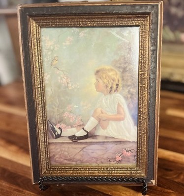 Vintage Florence Lindsey   Song Of The Lark   In Wooden Frame 5x7 