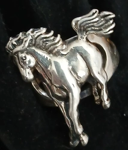 Vtg Sterling Horse Stalin Ring 925 Silver Western Equestrian Size 9.5