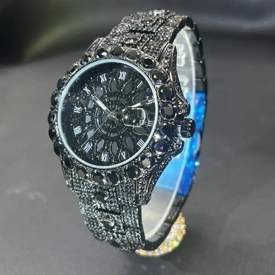 Luxus Hip Hop Rose Iced Uhr Herren Damen Voll Diamant Bling Quarz Schmuck