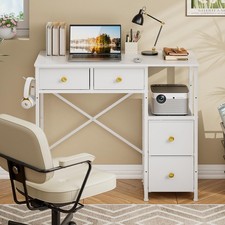 Small Computer Desk with 4 Fabric Drawers, Simple Writing Desk for Home Offic...