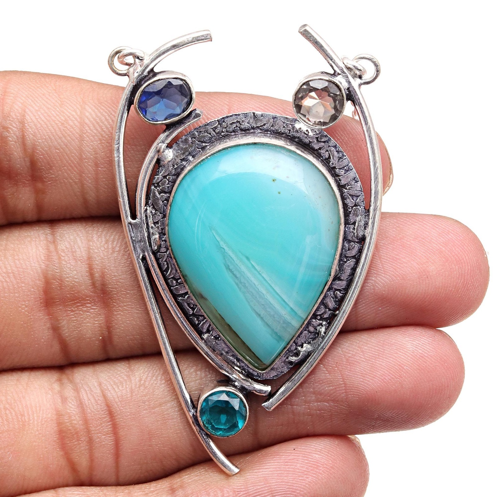 Botswana Agate Tanzite Necklace for Mother's Day 20 Inch Blue Gemstone Jewelry