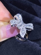 Silver Cubic Zirconia Bow Ring For Women Size 6 7 8 9 10