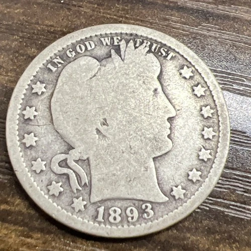 1893 Barber Liberty Head quarter 90% silver Actual coin Fill Your Collection Up