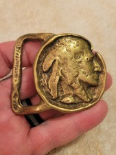 Vintage 1970  s Indian Head Brass Belt Buckle