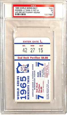 1965 World Series Game 7 Ticket PSA 5 Dodgers Koufax MVP | eBay