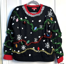 Blizzard Bay Women  s Sweater Light Up Crazy Christmas Sweater Large Ornaments