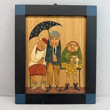 Paige Koosed Original Folk Art Painting 1997 Whimsical FiguresDog Signed