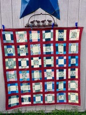 Vintage Quilt Framed Square Windowpane Green Red Patchwork Butterfly   Prints