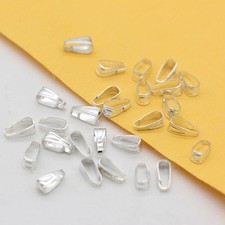 200 Silver Plated Pendant Pinch Bails Clasps Oval 7mm x 3mm