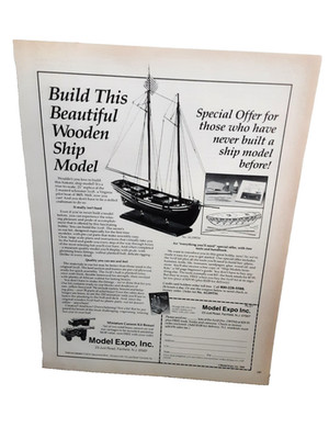 1987 Model Expo Wooden Ship Model Kit Print Ad Vintage Hobby Craft Retro
