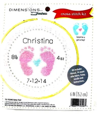 Needlecraft Kit 2017 Dimensions 14-Ct Cross Stitch BABY FEET Birth with Hoop
