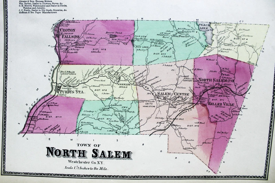 PÁGINA MAPA CERVEZAS ELLIS & SOULE ATLAS CIUDAD NORTE SALEM WESTCHESTER NUEVA YORK 1868 Foto 2 de 3