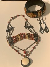 Handcrafted BOHO Ethnic Choker Necklace , Earrings and Beaded Bracelet Set