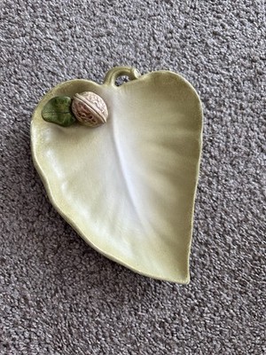 Hand made Leaf-Shaped Ceramic Dish with Walnut Accent - Walter Hatches