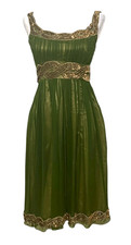 Adrianna Papell Evening Green Beaded Chiffon Cocktail Dress Elegant Embellishe S