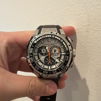 Giorgio Fedon 1919 Chronograph Rubber Watch Black Orange Dial Used
