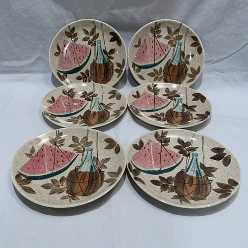 Vintage Red Wing Pottery Tampico Pattern 6 Bread and Butter Plates 6.75"