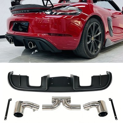 Fit 17-24 PORSCHE 718 CAYMAN BOXSTER Rear Lip Diffuser GT4 Style W/ Exhaust Tips