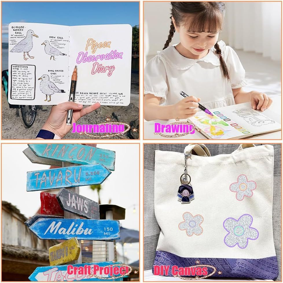 Aen Art Double Line Pens, 26 Colors Shimmer 26 Count (Pack of 1), 26 