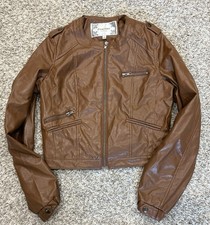 Brown Faux Leather Cropped Moto Jacket Poetry...