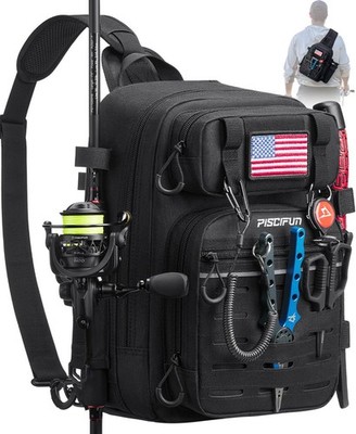 Piscifun Fishing Backpack with Rod Holder, Lightweight Sling Bag Storge Gear and