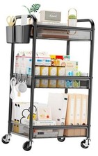 3 Tier Metal Rolling Cart Utility Storage Cart with Wheels Metal 3-tier Black