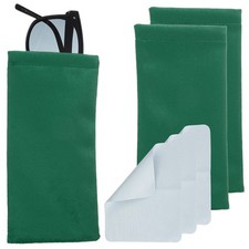 3pcs Squeeze Top Glasses Bag Velvet Sunglasses Case with Cleaning Cloth Green