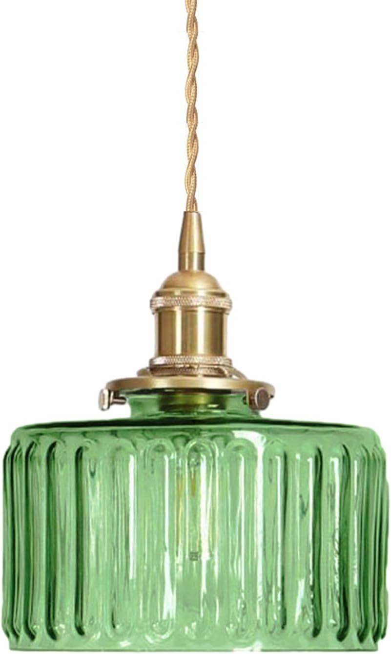 Mini Lampada Sospesa Industriale Ottone e Vetro Rigato - E27