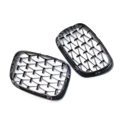 For BMW 5 Series E39 M5 1999-2003 Pair Black/Chrome Front Diamond Kidney Grilles - Picture 9 of 21