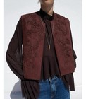 ZARA WOMAN BURGUNDY EMBROIDERED FAUX SUEDE VEST GILET WAISTCOAT SIZE S 4344/150