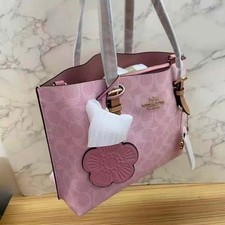 NWT CER24 Coach Mollie Tote Bag 25 In Signature Canvas With Charms Powder Pink