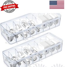 2 Pcs Cable Organizer Box with Wire Ties, Plastic Cord Storage Box with Lid, ...