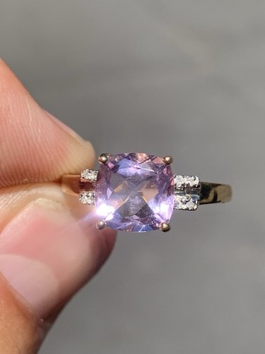 9ct Gold Diamond Amethyst Solitaire Ring, 9K 375