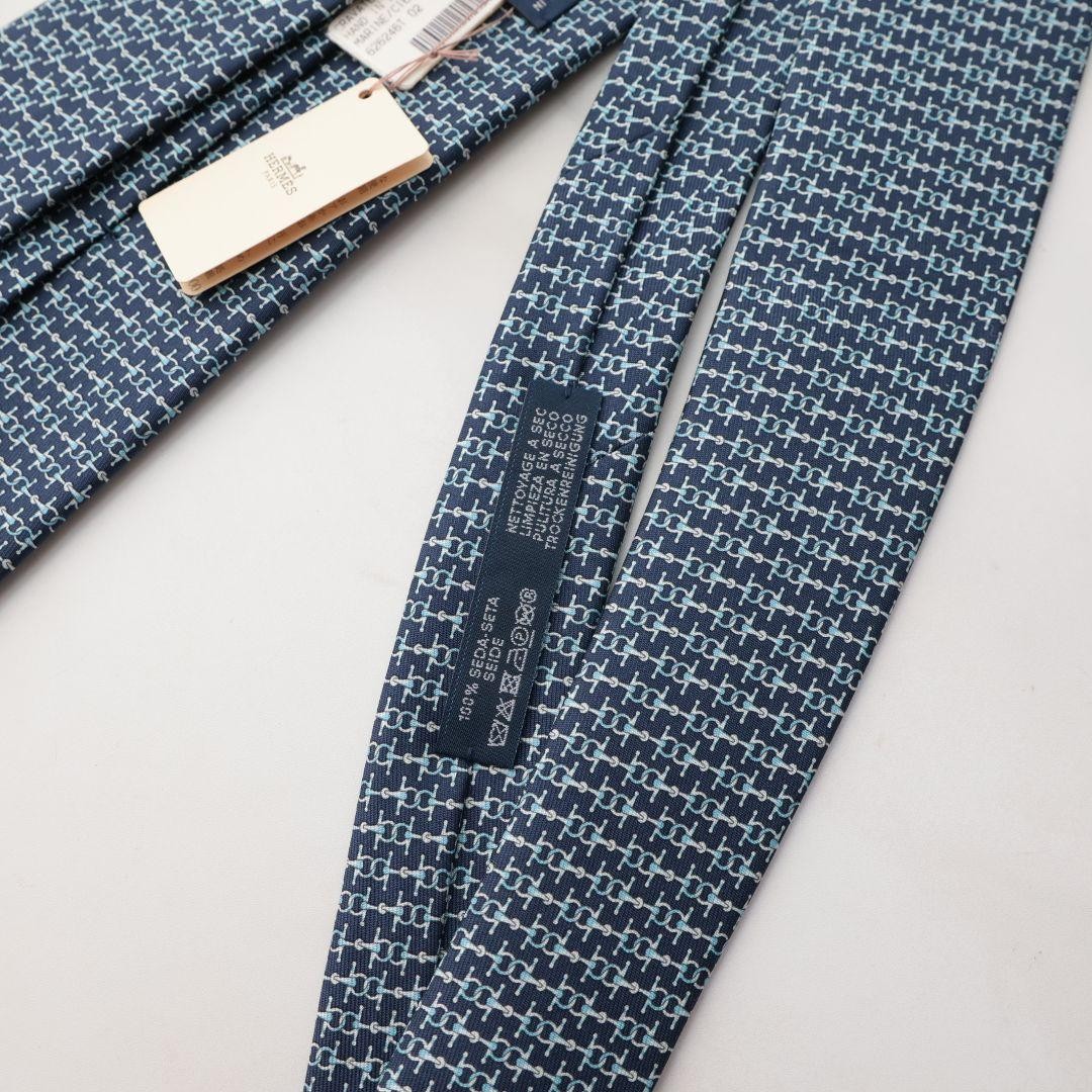 Hermes Silk Tie Navy Light Blue Geometric Pattern Unused | eBay