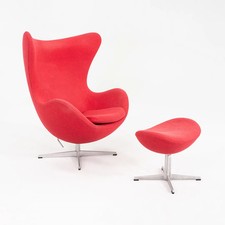 2007 Arne Jacobsen for Fritz Hansen Egg Chair with Ottoman in Red Upholstery