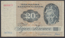 Denmark  20  Kroner  1979  F-VF  P. 49a, Banknote, Circulated