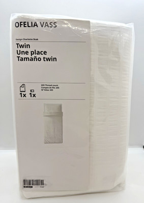 IKEA OFELIA VASS Twin Duvet Cover & Pillowcase White Crinkle Dobby-Weave