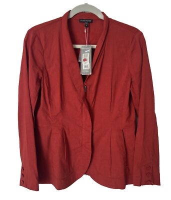 #ad NWT $298 Eileen Fisher Rust High Collar Linen Blend ZipUp Ponte Jacket XSmall V7 $37.46