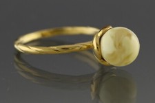 Genuine BALTIC AMBER White Round Bead Gold Plated Silver 6 Ring 1.8g 191030-33