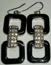 Square Enamel Hoop Crystal Earrings