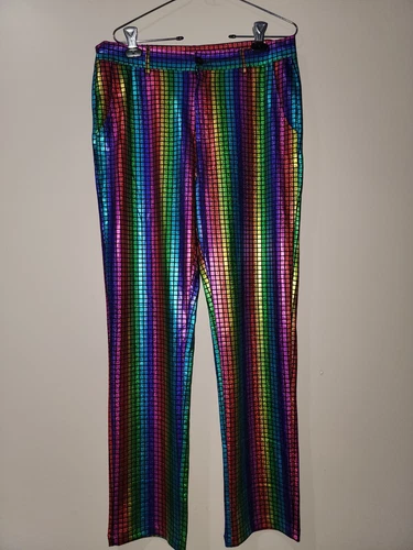  ZEROYAA Mens Night Club Metallic Gold Suit Pants/Straight Leg Trousers Sz 32