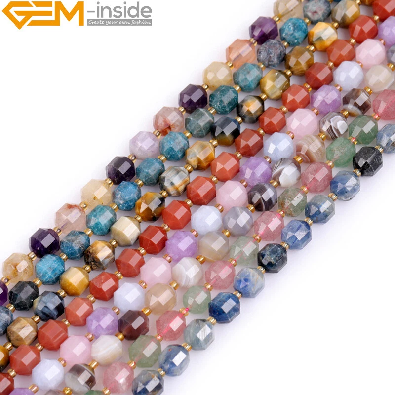 Natural Assorted Stone Bicone Faceted Beads for Jewelry Making 15“8mm 10mm 12mm - Image 3 of 4
