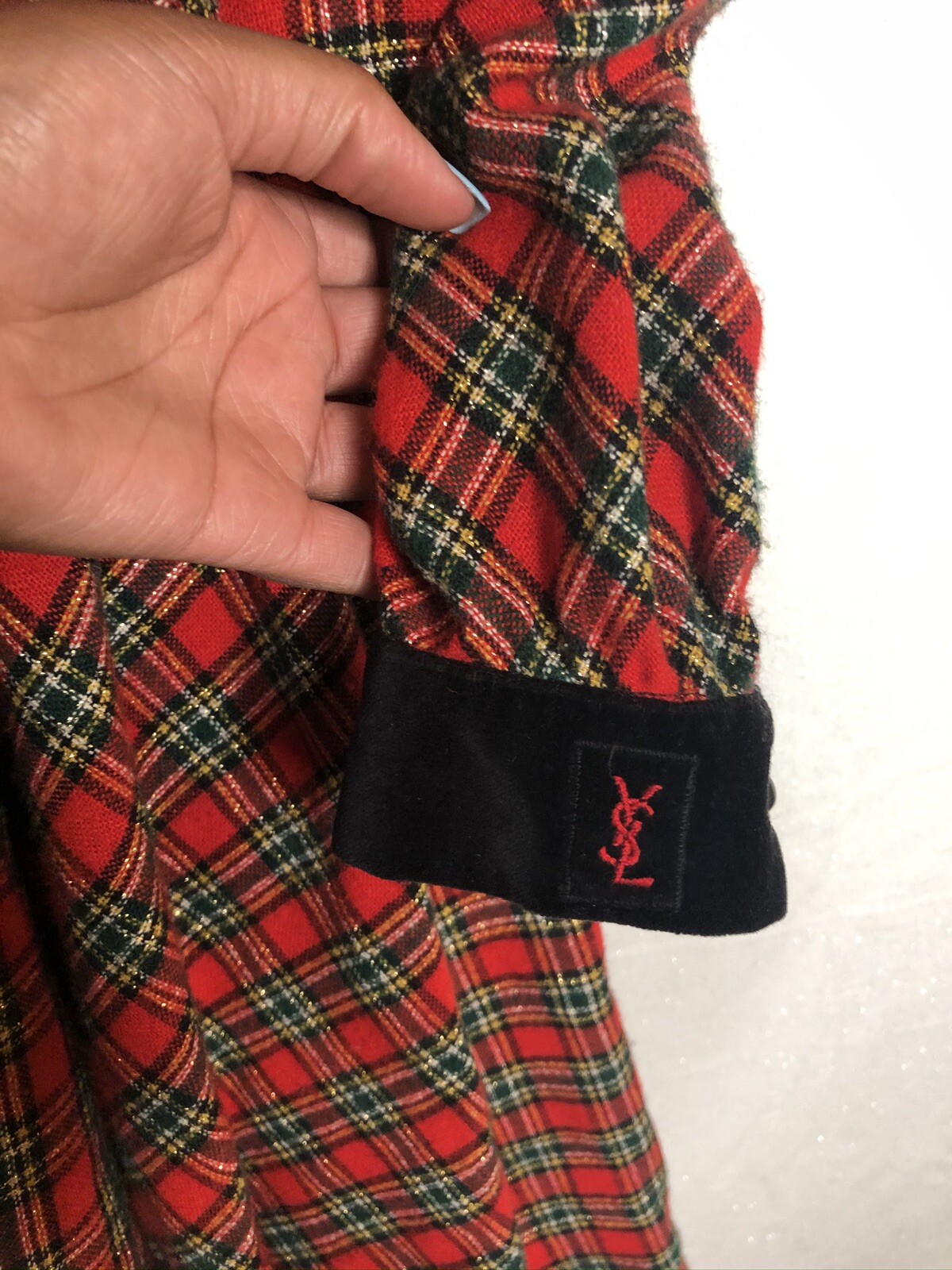 Abito a quadri in tartan natalizio per bambina vintage YSL Saint Laurent polso scritto. Difettoso