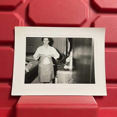 Woman Putting A Dress On In Bedroom 4 1/8 x 3 Photograph Vintage 1950s