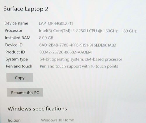 Microsoft Surface Laptop 2 13.5in Core i5-8250u 1.6GHz 8GB 256GB SSD Windows 10 - Picture 4 of 9