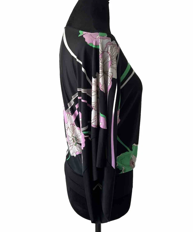 Top kimono floral verde rosa Forever 21 talla M dobladillo con bandas Y2k elástico fuera del hombro Foto 3 de 4