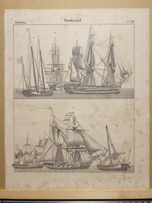 1833 SHIPBUILDING LINE SHIP ANCHOR FRIGATE GALLEON ANTIQUE LITHOGRAPH