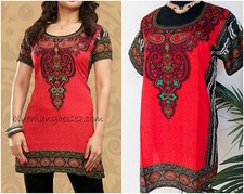 Indian Bollywood Crepe top kurta Kurtis-Tunics for Women Large short sleeves New