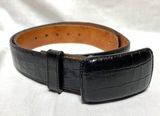 Vintage Herencia Cinto Black Genuine Leather Imitation Alligator Belt 34 Mexico