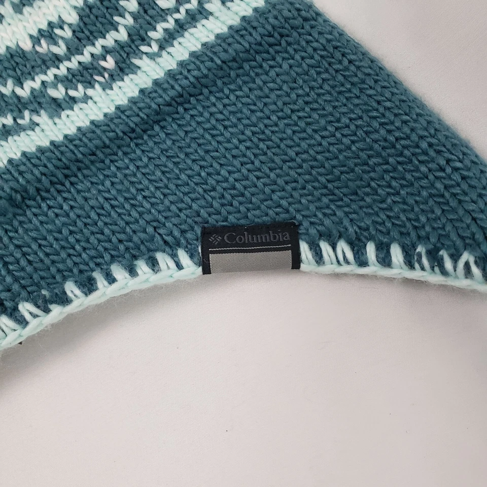 Columbia вязаный зимний лыж бирюзовый/белый шляпа w/кисточки унисекс отличном состоянии!!! - Изображение 4 из 4